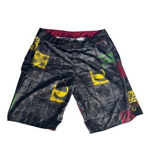 Reef Men's Sz 38 Tropcial Black Yellow Red Green Boardshorts